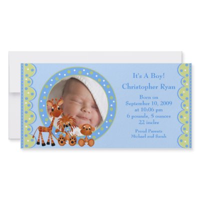 Baby Animals PHOTO  Boy Birth Announcement Photo Greeting Card by celebrateitinvites