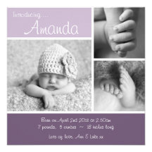 Baby Announcement Minimalist Photo Collage -Purple