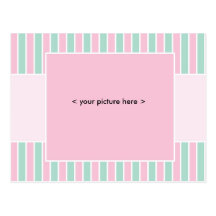 Baby Announcement Postcard - pink and green stripe