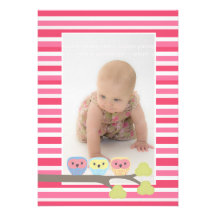 Baby Baptism Christening Pink Owls Photo Invite