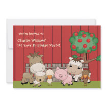 Baby Barnyard Buddies Birthday Party  Invitation