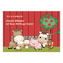 Baby Barnyard Buddies Birthday Party  Invitation