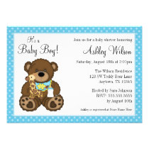 Baby Bear Blue Polka Dots Boy Baby Shower invitations