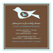 Baby Birdie in Blue Baby Shower Invitation