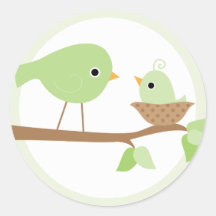 Baby Bird's Nest (green) Round Stickers