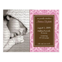 Baby Birth Announcement Baroque Vintage Pink Postcards