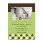 Baby Birth Announcement Green with Chocolate Dots