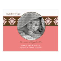 Baby Birth Announcement Pink Flowers Post Cards