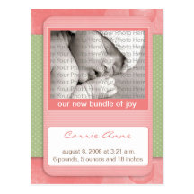 Baby Birth Announcement Pink Polka Dots Post Cards
