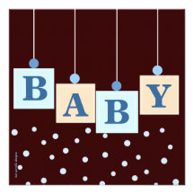 BABY Blocks Blue Boy Baby Shower Custom Announcements