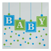 BABY Blocks Blue Green Boy Baby Shower -CUSTOM v2 Custom Invites