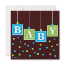 BABY Blocks Blue Green Boy Baby Shower Custom Invitation