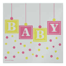 BABY Blocks Pink Yellow Girl Baby Shower Personalized Invitations