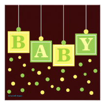 BABY Blocks Yellow Green Neutral Baby Shower Personalized Invitation