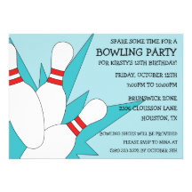 Baby Blue 7-10 Split Bowling Birthday Party Custom Invitations
