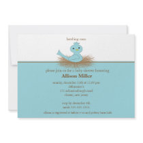 Baby Blue Bird Nest Boy Baby Shower Invitation