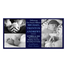 Baby Blue Birth Announcement Collage (boy) Photo Card