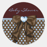 Baby Blue Brown Baby Boy Shower Round Stickers