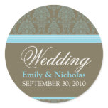 Baby Blue Chocolate Damask Wedding Invitation Seal Sticker