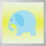 Baby Blue Elephant on Yellow Print