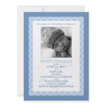 Baby Blue Gingham Dreams Photo Birth Announcements