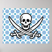 Baby Blue Polka Dots Jolly Roger; Pirate Print