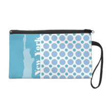 Baby Blue Polka Dots; New York, Statue of Liberty Wristlet Clutches