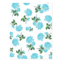 Baby Blue Roses floral pattern on White Post Cards