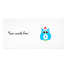 Baby blue santa owl personalized photo card