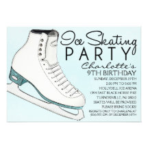 Baby Blue Skate Mates Ice Skating Birthday Party Custom Invites