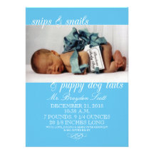 Baby Blue Snips & Snails Photo Birth Announcements