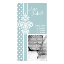 Baby Blue Stylish Damask Photo Card
