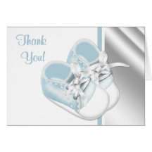 Baby Blue White Baby Shoes Thank You Cards