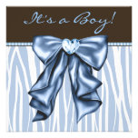 Baby Blue Zebra Brown Baby Boy Shower Custom Invitation