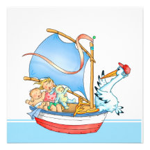 Baby Boy & Big Sister in Boat Birth Announcement