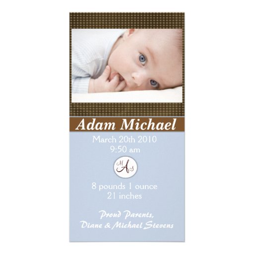 Baby Boy Birth Announcement Custom Photo Card