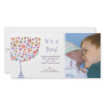 Baby Boy Birth Retro Tree Announcement Photocard Personalized Photo Card