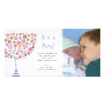 Baby Boy Birth Retro Tree Announcement Photocard Personalized Photo Card