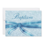 Baby Boy Christening Blue Damask Linen Paper invitations