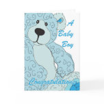 Baby Boy Congratulations Teddy Bear in blue Greeting Card