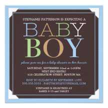 Baby Boy Modern Pink & Brown Baby Shower Personalized Invitations