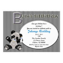 Baby Boy Panda Bear 1st Birthday Invitation