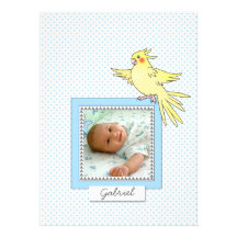 Baby Boy Photo Bird - Blue Birth Announcement