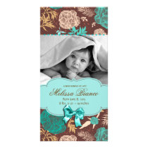 Baby Boy Photo  Card Vintage Floral Blue Photo Card Template