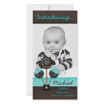 Baby Boy Photocard Announcement Cake Pops Blue Photo Greeting Card