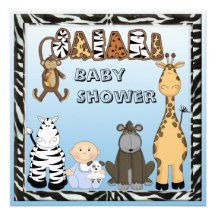 Baby Boy & Safari Animals Baby Shower Invites