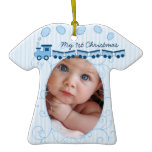 Baby Boy Tiny Tee Photo Ornament with Birth Stats