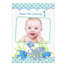 Baby Boy Under the Sea Cartoon Birthday Invitation