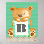 Baby Boys Room Monogram Teddy Bear Poster posters