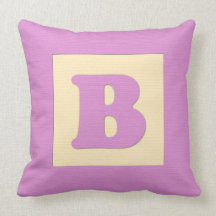 Baby building block throw pIllow letter B (pink)